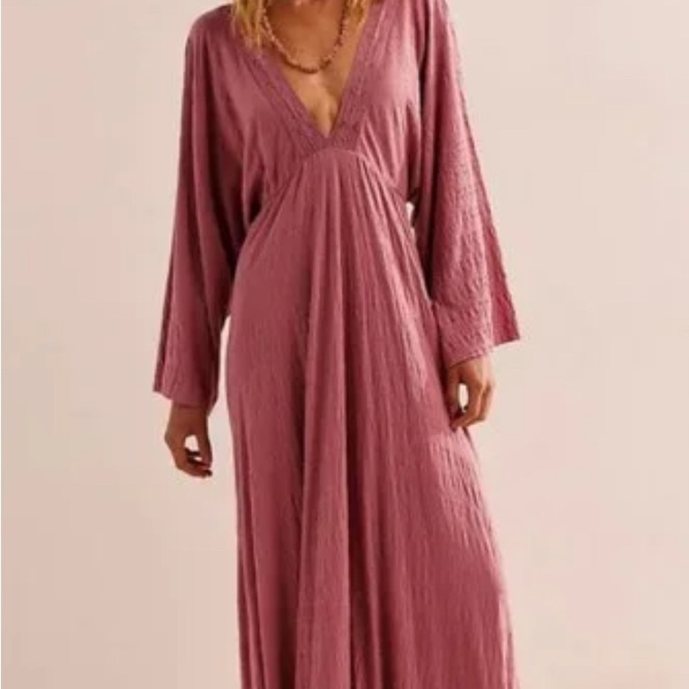 Free people beach pink V-Neck Maxi Dress size XL